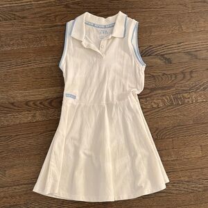 Zara Ivory Sleeveless Polo Dress with Blue Accents